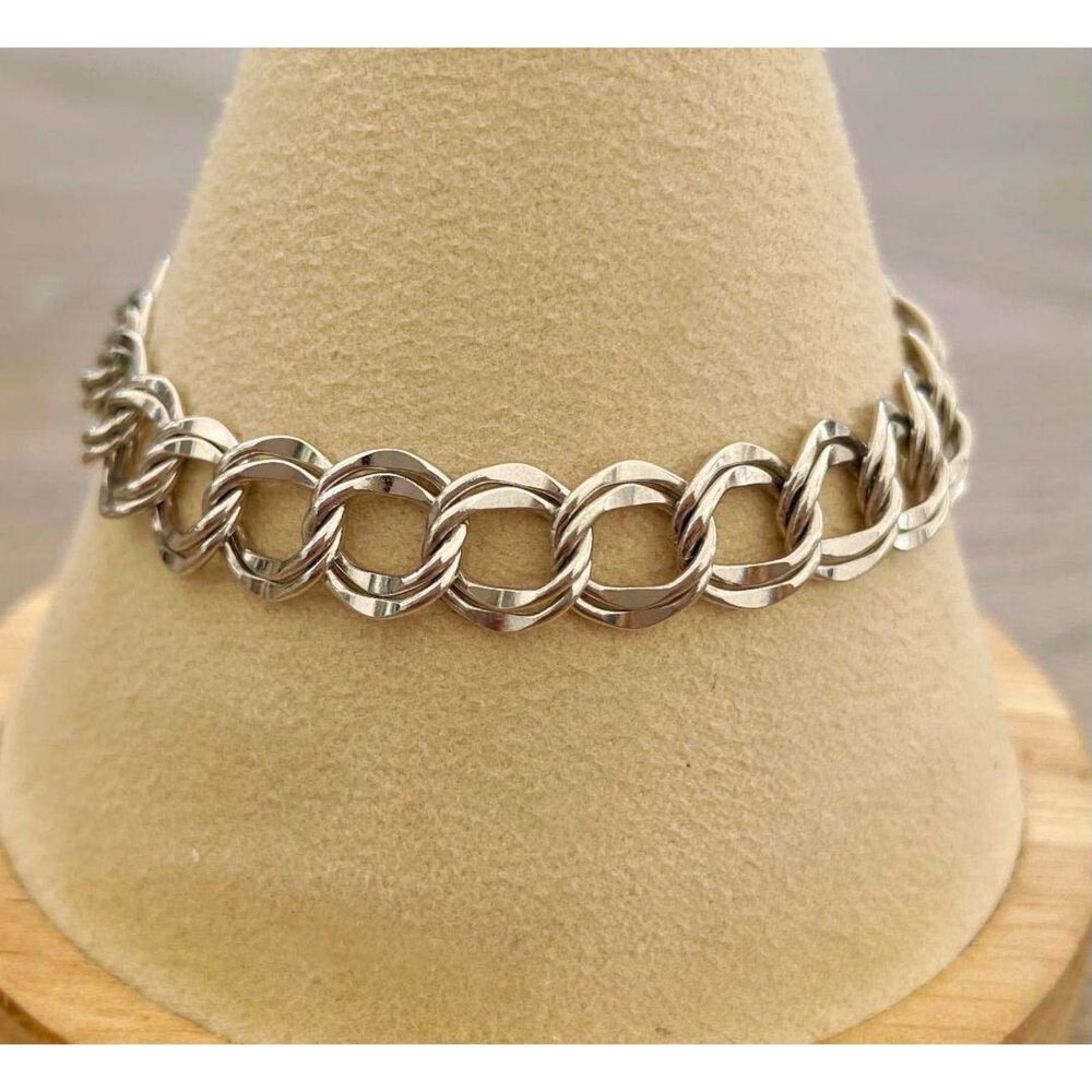 Vintage Sterling Silver Double Link Charm Bracelet